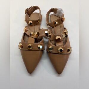 ASOS Design Women's Lorina Slingback Studded Ballet Flats Tan US:10